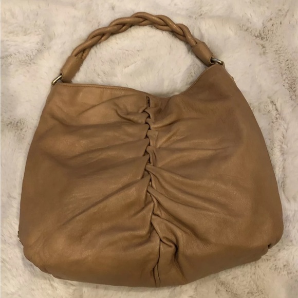 Botkier Soft Tan Leather Satchel Hobo Bag w/Gold Hardware, Chain & Dust Bag - Picture 3 of 12